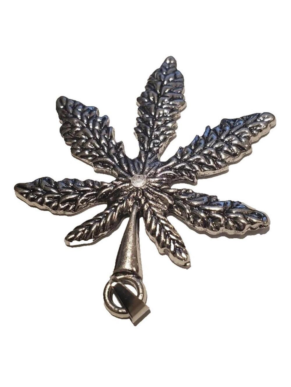 Stainless Steel Silver Tone Leaf Pendant 2.5" J174